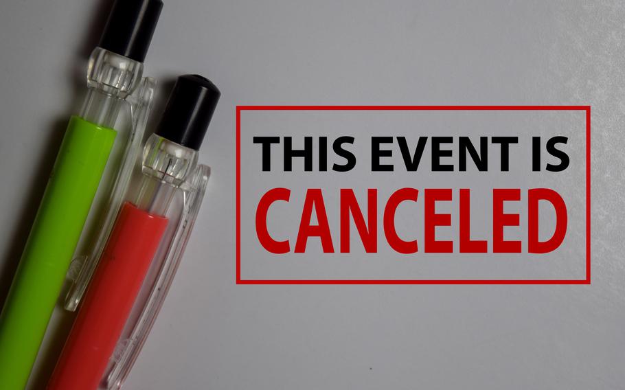 This Event is Canceled write on a book isolated on Office Desk.